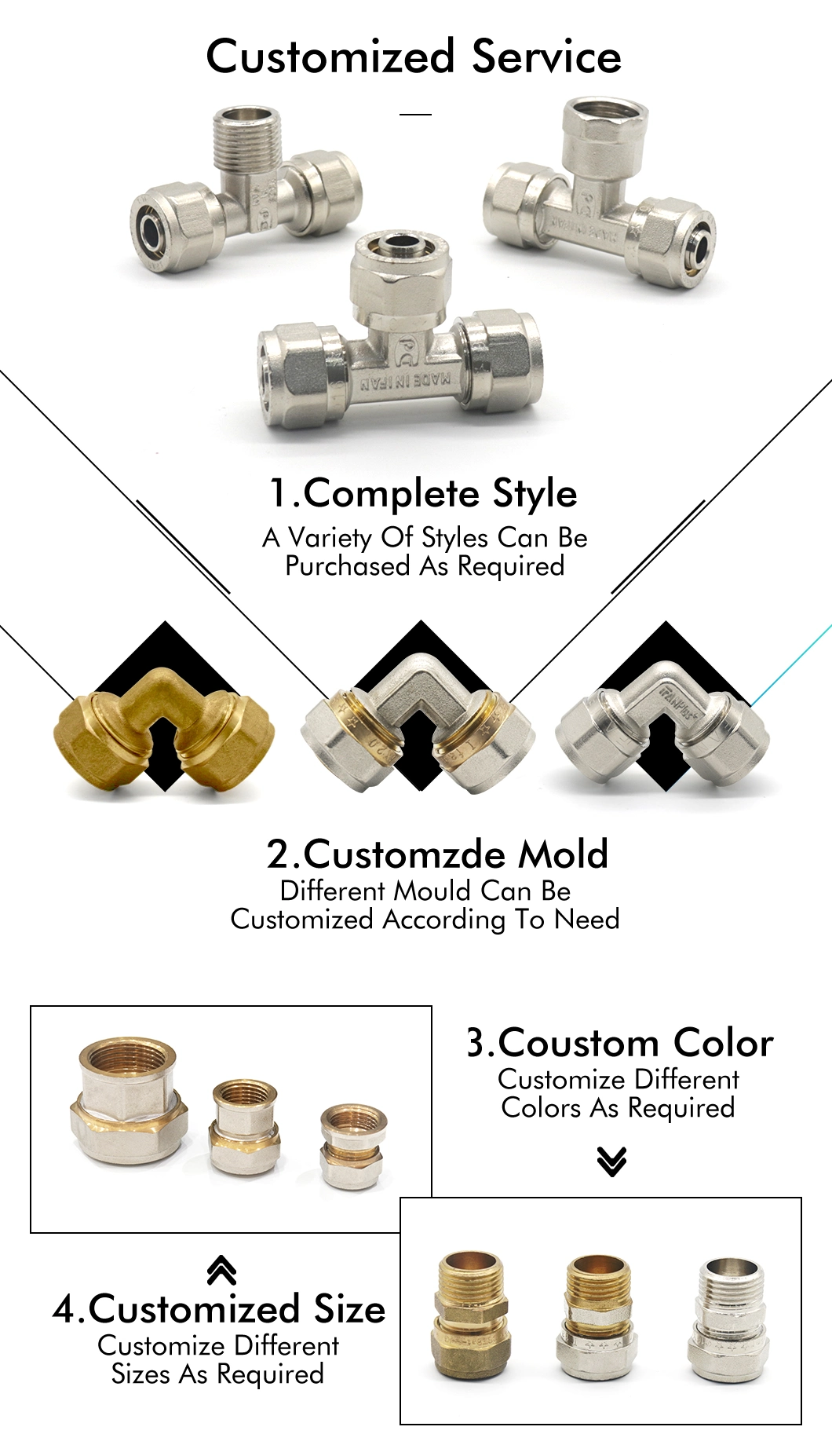 Ifan Factory Yellow Color Brass Compression Fittings 1/2